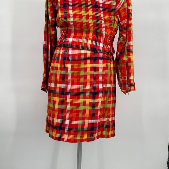 Vintage 1990s Emanuel Ungaro Red & Yellow Silk Blend Plaid Clueless Skirt Suit S - Picture 4 of 5